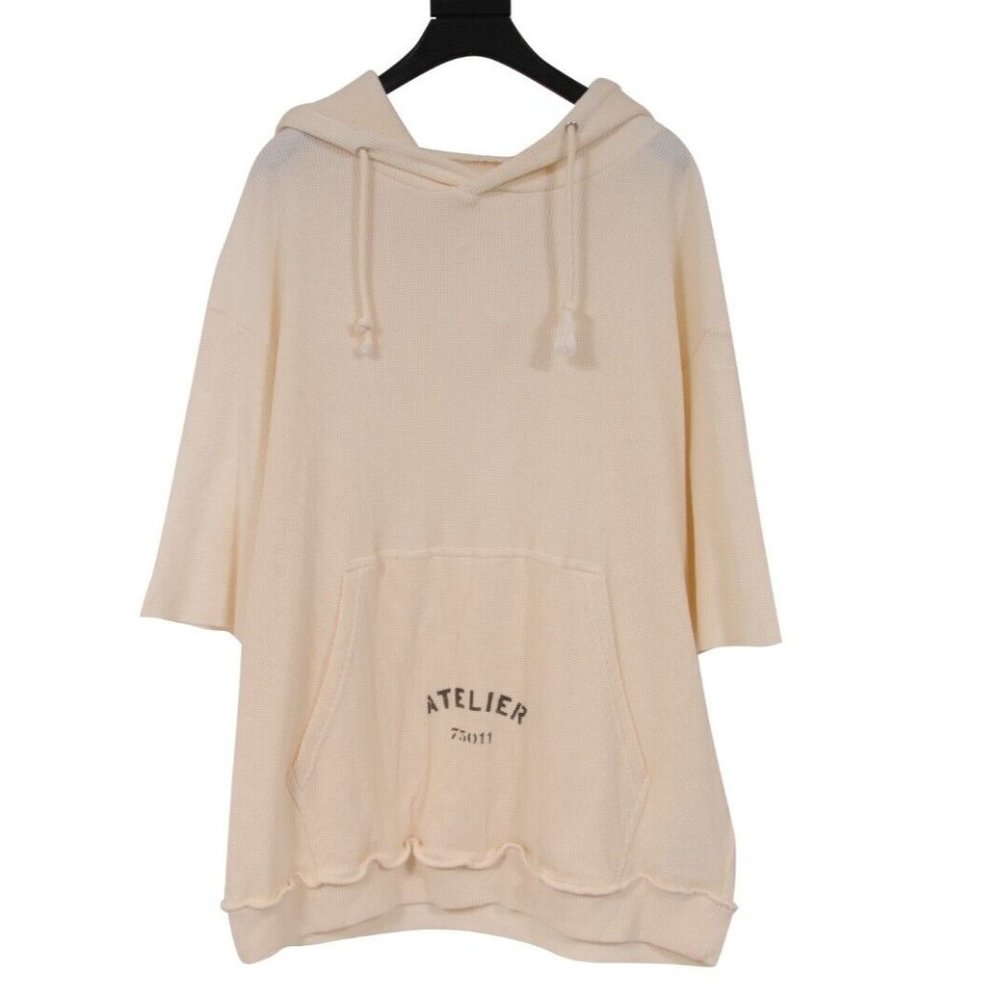 Maison Martin Margiela Atelier Short Sleeve Logo Hoodie 50 L Tan Black Cotton
